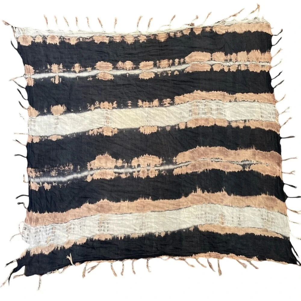 Vintage Y2K Whimsigoth Indie Sleaze Earthy Tie-Dye Tassel Fringe Scarf